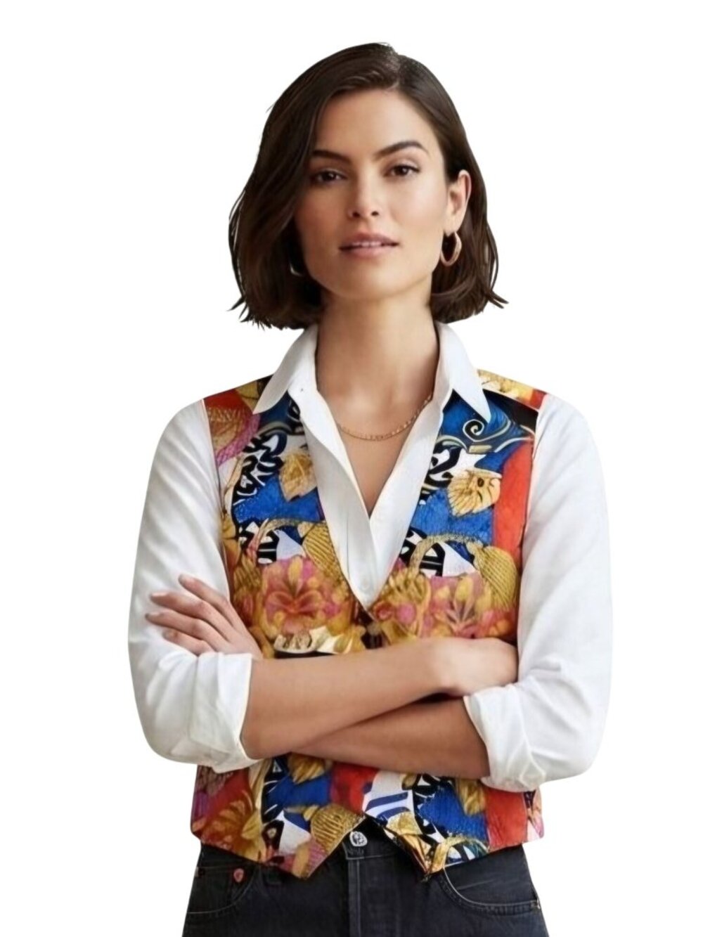 Vintage Colorful 90s Statement Vest Baroque Status Pattern Size M
